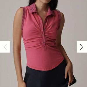 NWOT Pilcro Ruched Pink Polo Top with Buttons